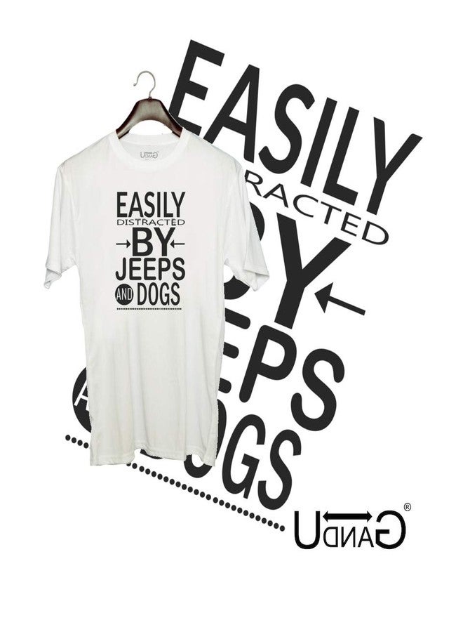 UDNAG Unisex Round Neck Graphic 'Dog | Easily Distracted by Jeeps Dog' Polyester T-Shirt White [Size 2YrsOld/22in to 7XL/56in] - Image 2